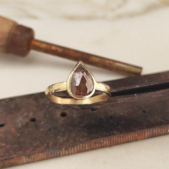 Engagement ring. 14k Yellow gold ring with 1.3ct Brown-gray color diamond. - Picture 3 of 17